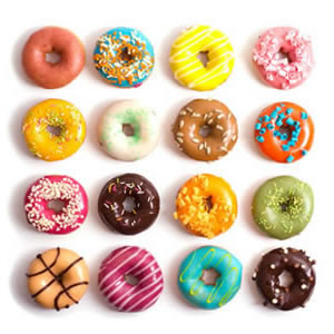A collection of colourful donuts